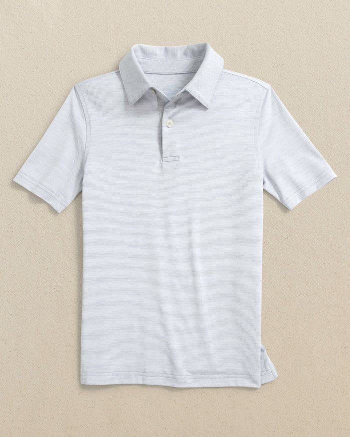 The front view of the Southern Tide Boy's Driver Spacedye Polo Shirt by Southern Tide - Slate Grey