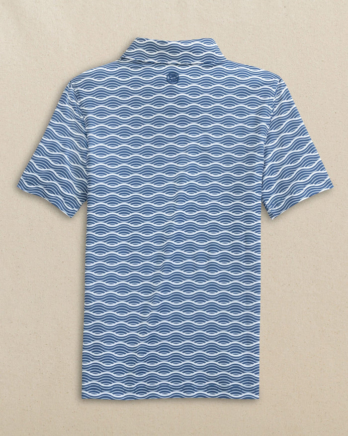The back view of the Southern Tide Boys Driver Waves Printed Performance Polo by Southern Tide - Nautical Blue