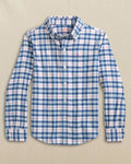 The front view of the Southern Tide Boys Forsyth Park Skipjack Sport Shirt by Southern Tide - Nautical Blue