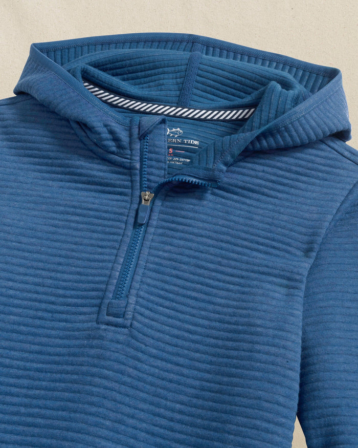The detail view of the Southern Tide Boys Heather Ottoman Quarter Zip Hoodie by Southern Tide - Heather Nautical Blue