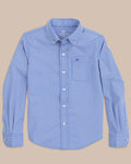 The front view of the Southern Tide Boys mini gingham intercoastal buttn down shirt by Southern Tide - Cobalt Blue