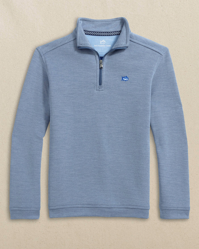 The front view of the Southern Tide Boys Sandy Cove Quarter Zip by Southern Tide - Nautical Blue
