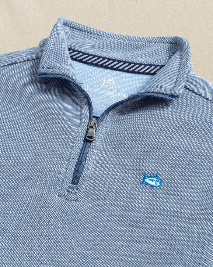 The detail view of the Southern Tide Boys Sandy Cove Quarter Zip by Southern Tide - Nautical Blue