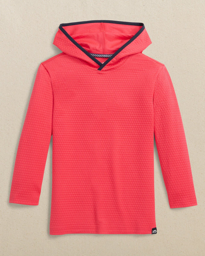 The front view of the Southern Tide Boys Scuttle Hoodie by Southern Tide - Heather Snapper
