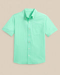 The front view of the Southern Tide Boys Seaside Geo Coastal Breeze® Short Sleeve Sport Shirt by Southern Tide - Gulf Shores