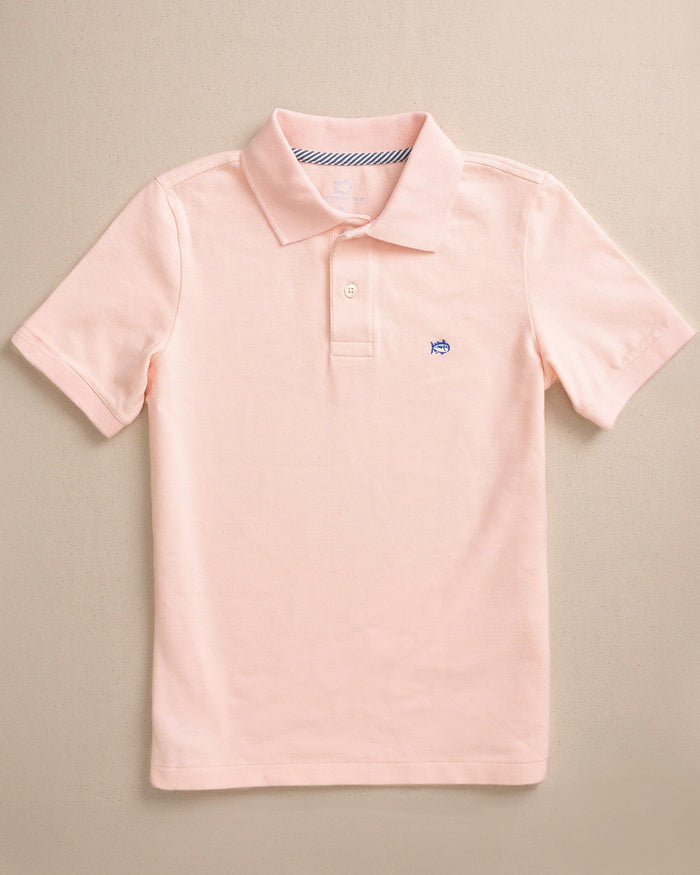 The front view of the Southern Tide Boys Skipjack Polo by Southern Tide - Light Pink