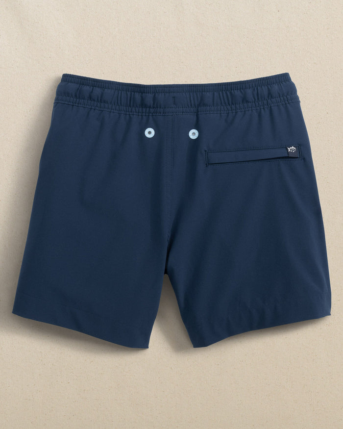 The back view of the Southern Tide Boys Solid Maritime Swim Trunk by Southern Tide - Dress Blue