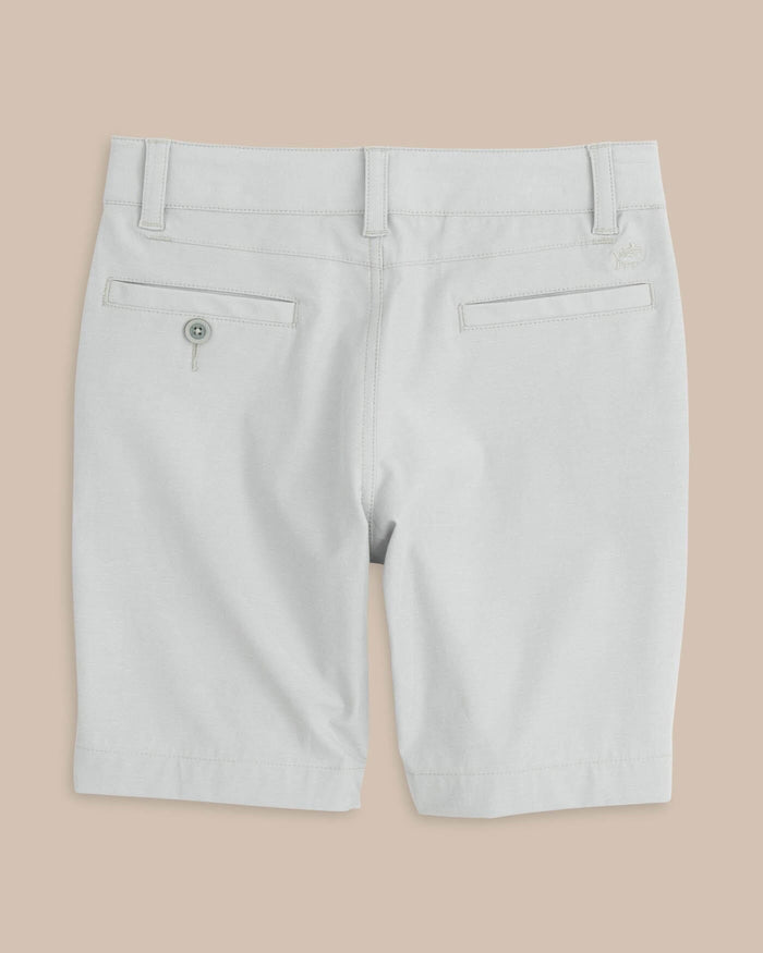 The back view of the Kid's Grey T3 Gulf Short by Southern Tide - Seagull Grey