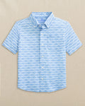 The front view of the Southern Tide Boys Waves Coastal Breeze® Short Sleeve Sport Shirt by Southern Tide - Ocean Channel