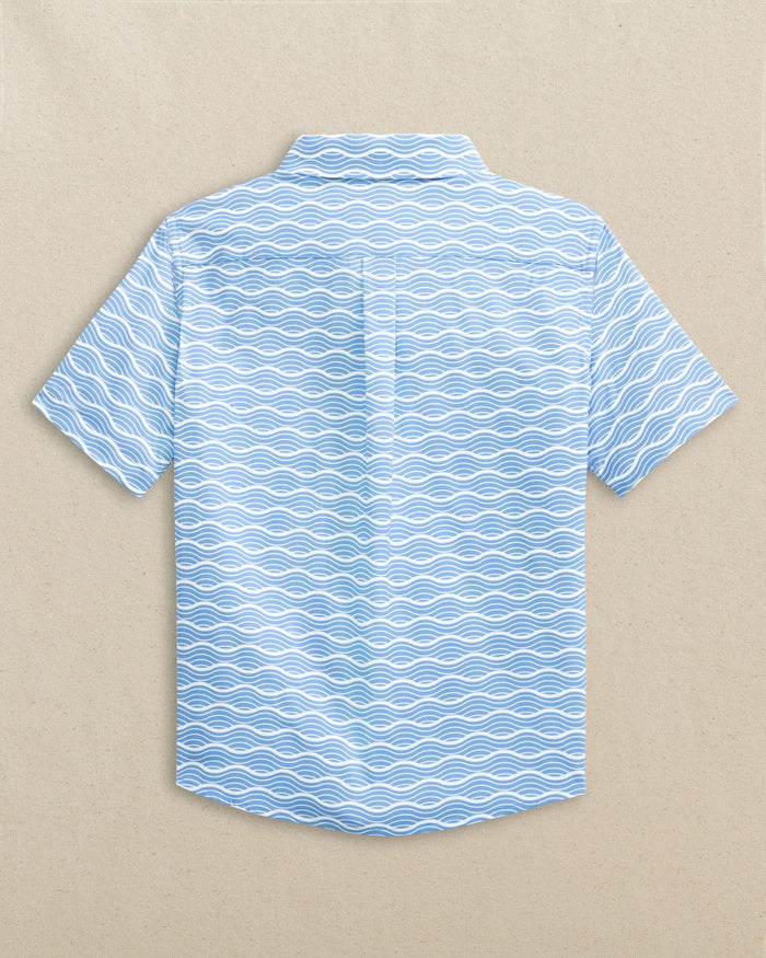 The back view of the Southern Tide Boys Waves Coastal Breeze® Short Sleeve Sport Shirt by Southern Tide - Ocean Channel