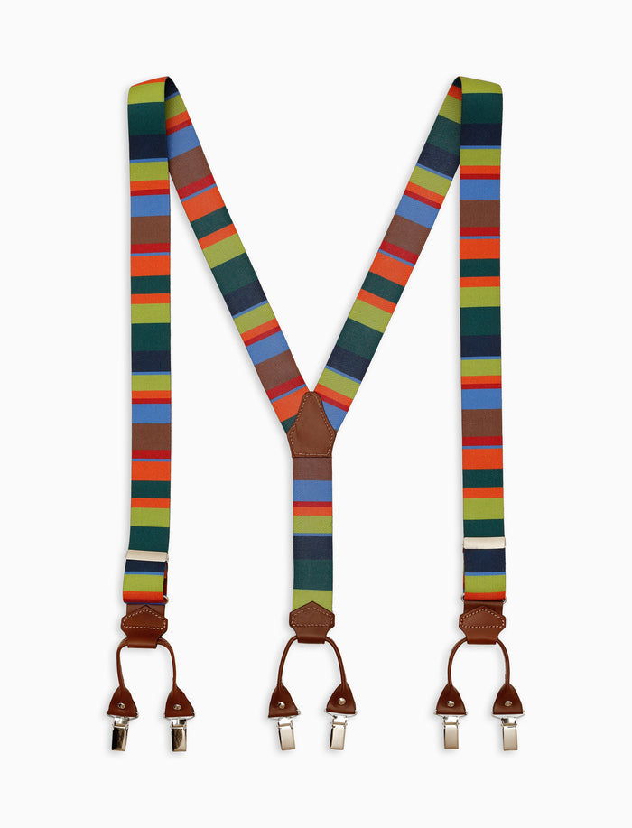 Bretella elastica unisex verde a righe multicolor - Gallo 1927 - Official Online Shop