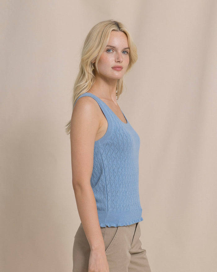The side view of the Southern Tide Bridgette Pointelle Sweater Tank by Southern Tide - Ocean Channel