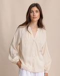 The front view of the Southern Tide Brinley Band Collar Button Down Shirt by Southern Tide - Sandcastle Khaki