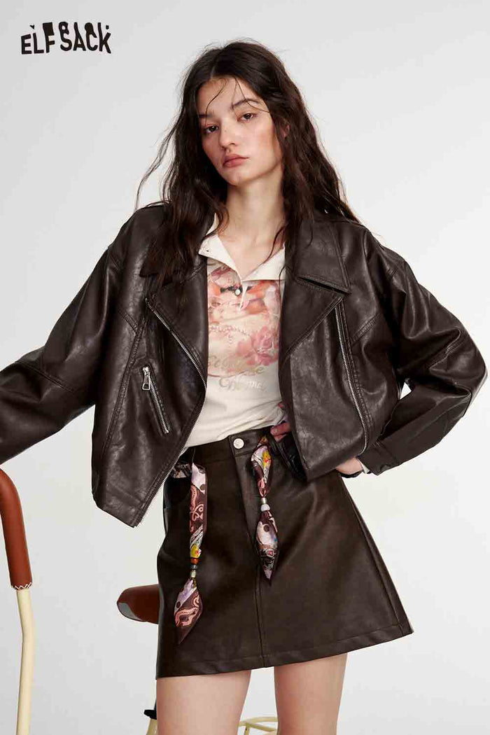 Brown Faux Leather Moto Jacket
