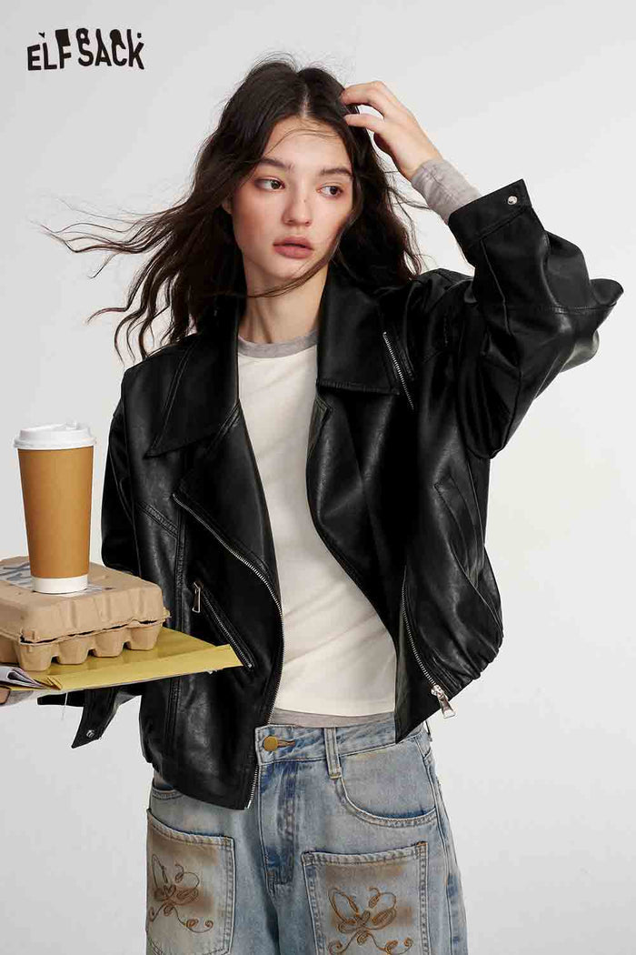 Brown Faux Leather Moto Jacket