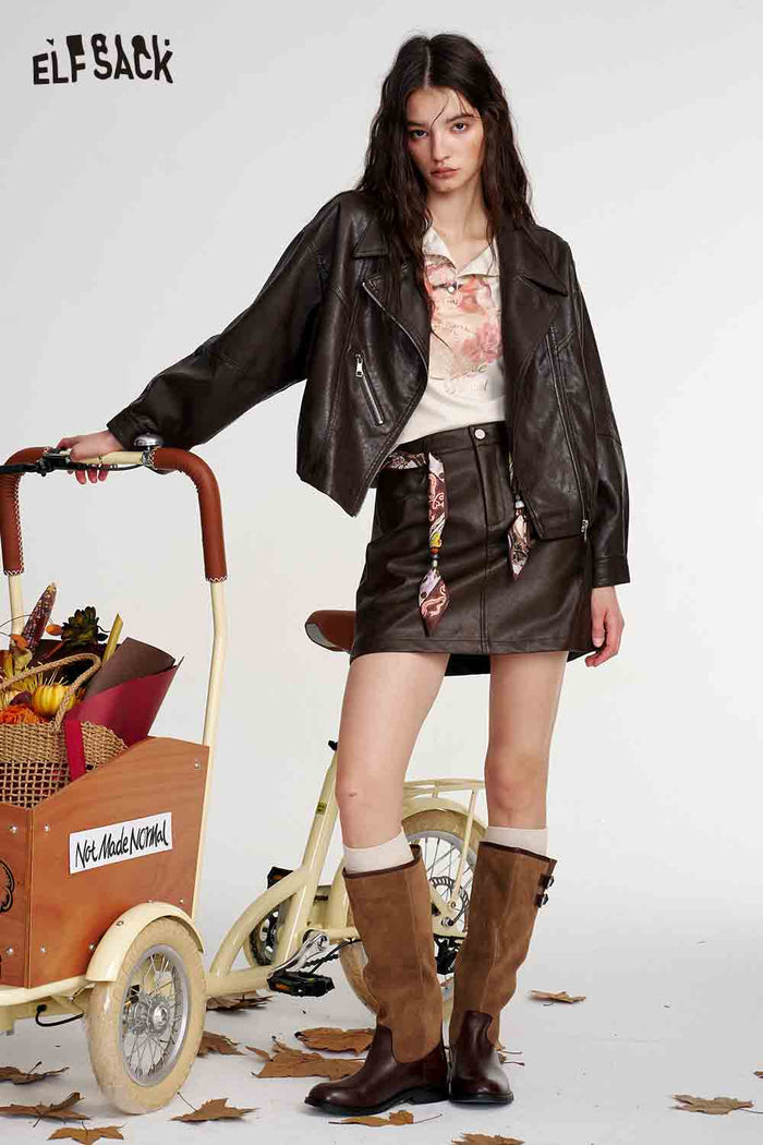 Brown Faux Leather Moto Jacket