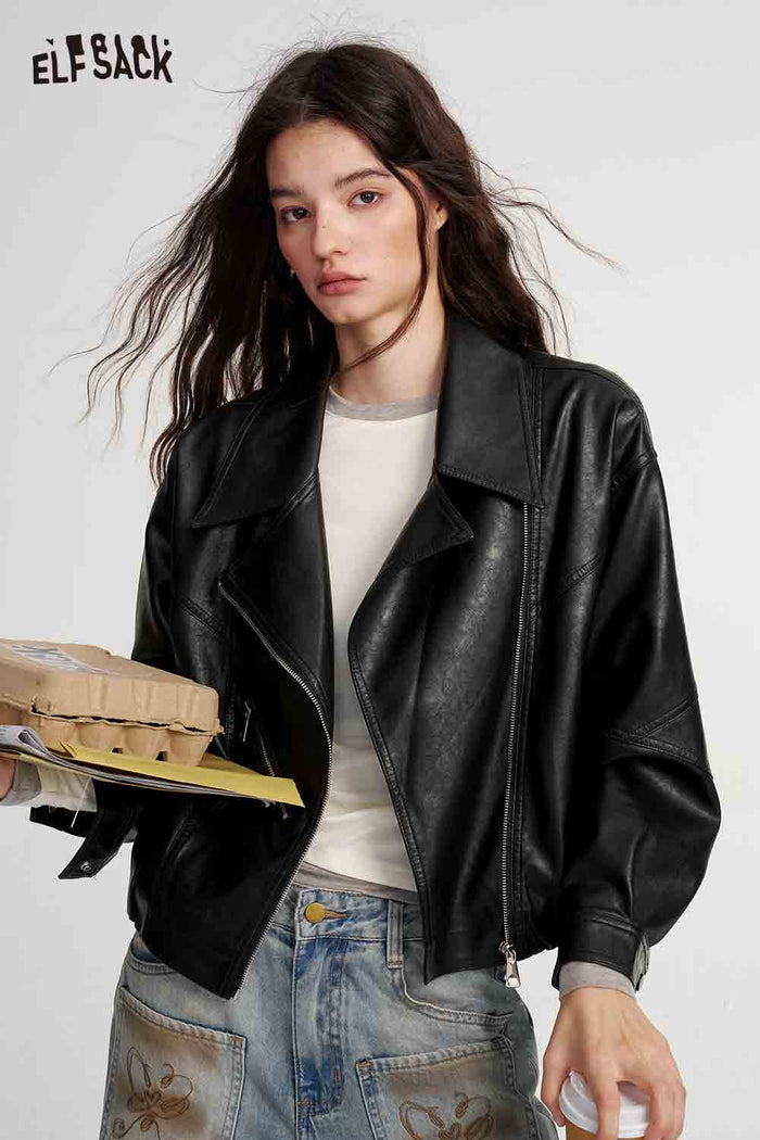 Brown Faux Leather Moto Jacket