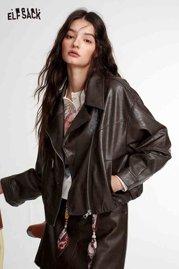 Brown Faux Leather Moto Jacket