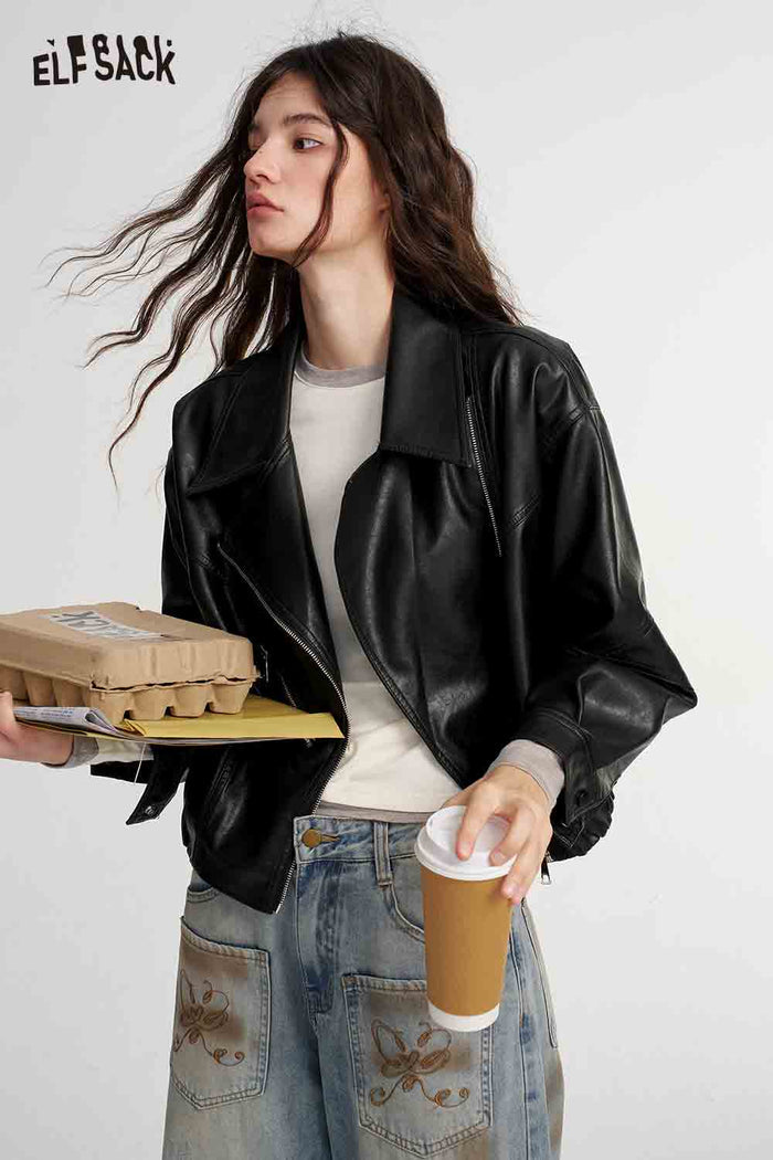 Brown Faux Leather Moto Jacket