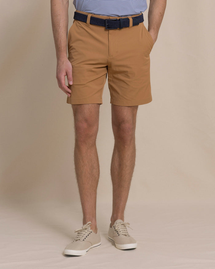 The front view of the Southern Tide brrr°®-die 8" Performance Short in Hazelnut Khaki by Southern Tide - Hazelnut Khaki