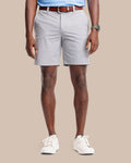 The front view of the Southern Tide brrr die performance short 1 by Southern Tide - Steel Grey