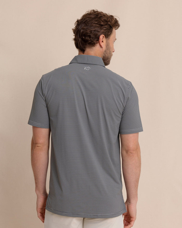 The back view of the Southern Tide brrr°®-eeze Meadowbrook Stripe Polo by Southern Tide - Steel