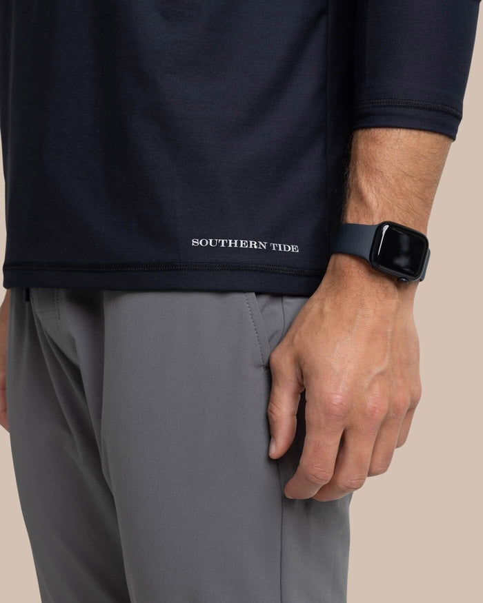 The label view of the Southern Tide brrr-illiant Performance Hoodie by Southern Tide - Caviar Black