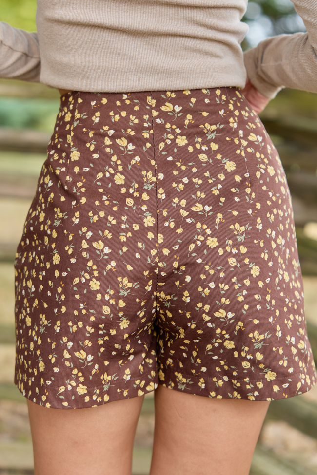 By Any Chance Brown Floral Mini Skort