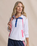 The front view of the Southern Tide Calie Colorblock Popover by Southern Tide - Classic White