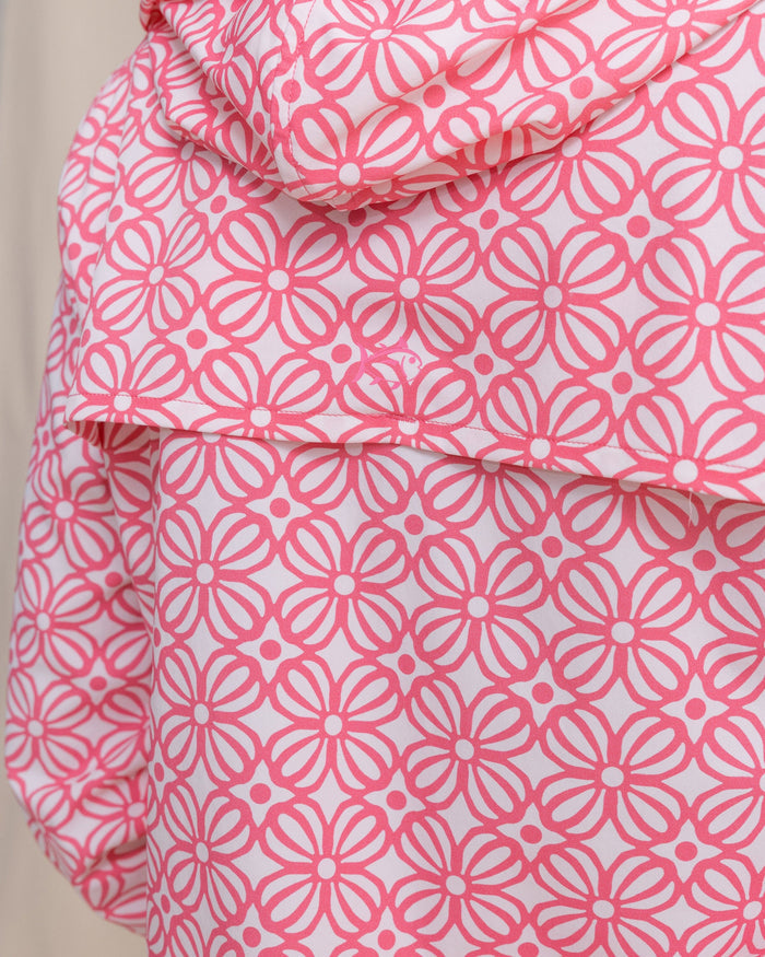 The detail view of the Southern Tide Calie Printed Popover by Southern Tide - Island Pink