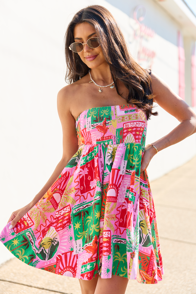 Calloway Multi Tropical Print Strapless Dress FINAL SALE