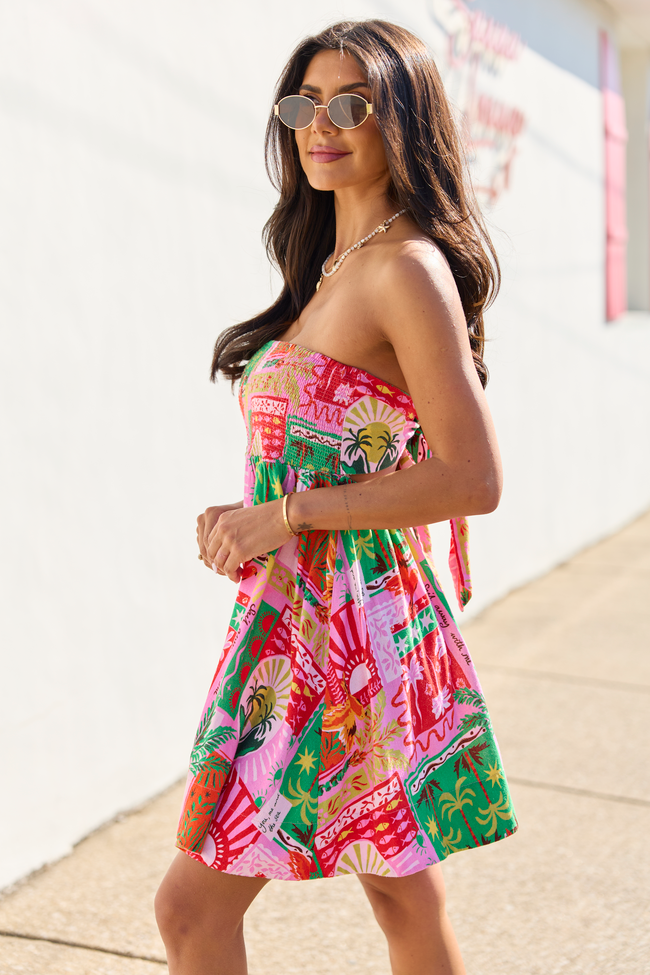 Calloway Multi Tropical Print Strapless Dress FINAL SALE