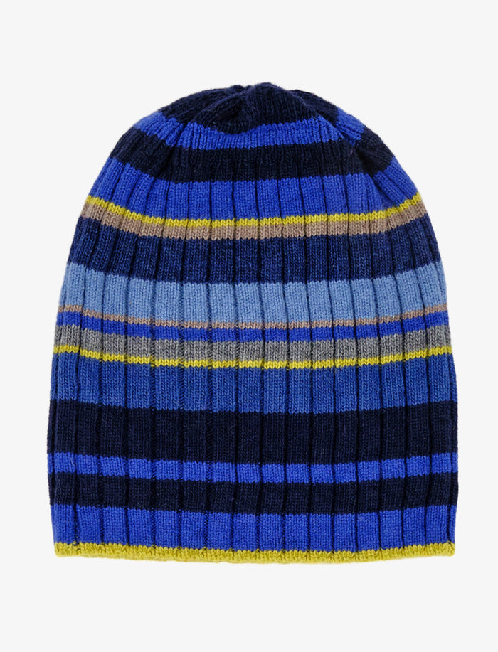 Calotta unisex lana, viscosa e cashmere blu righe multicolor - Gallo 1927 - Official Online Shop