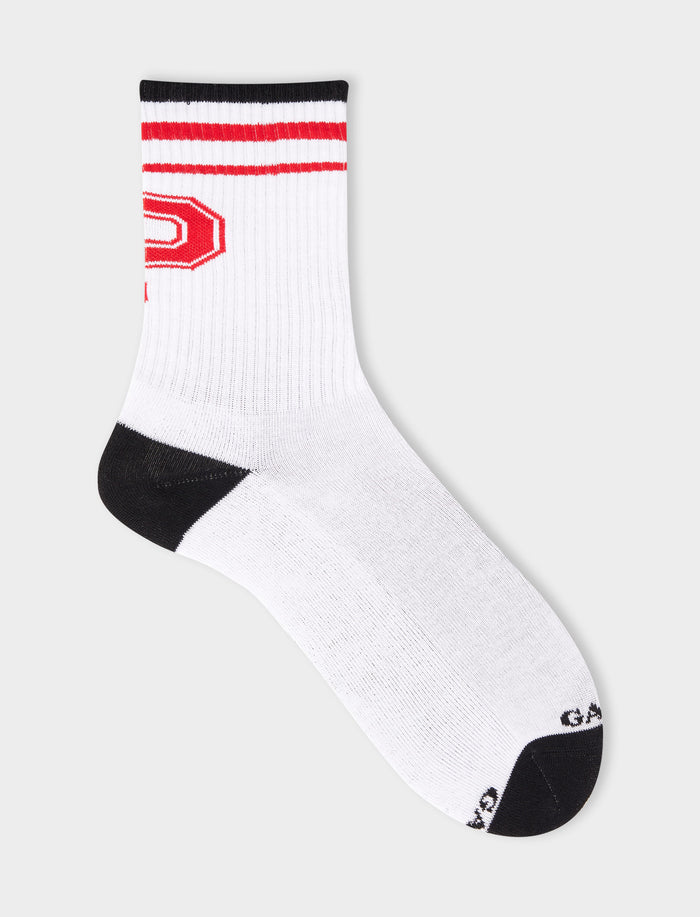 Calza corta unisex spugna di cotone bianco tinta unita con lettera P. Venduta singolarmente. - Gallo 1927 - Official Online Shop