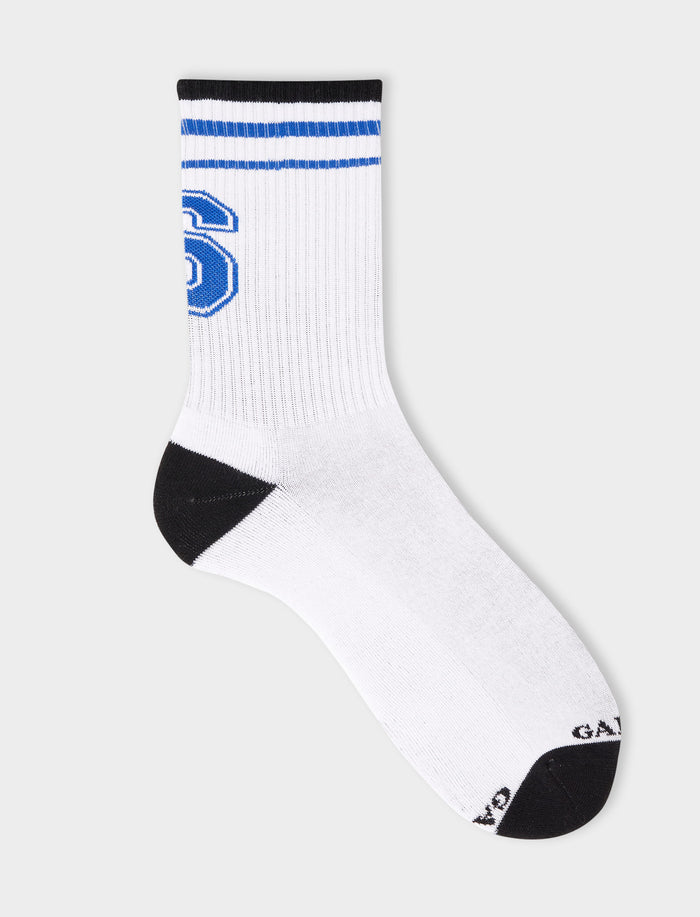 Calza corta unisex spugna di cotone bianco tinta unita con lettera S. Venduta singolarmente. - Gallo 1927 - Official Online Shop
