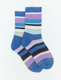 Calze corte bambino cotone blu cobalto righe multicolor lurex e fluo - Gallo 1927 - Official Online Shop