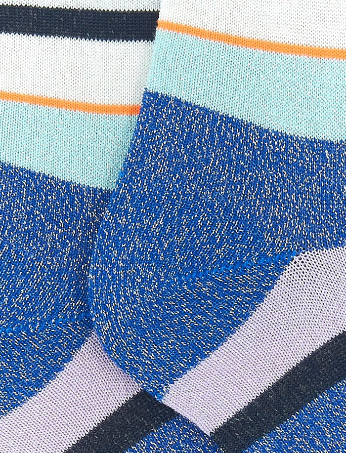 Calze corte bambino cotone blu cobalto righe multicolor lurex e fluo - Gallo 1927 - Official Online Shop