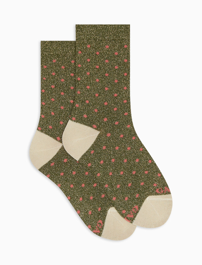Calze corte bambino cotone e lurex verde muschio fantasia pois - Gallo 1927 - Official Online Shop