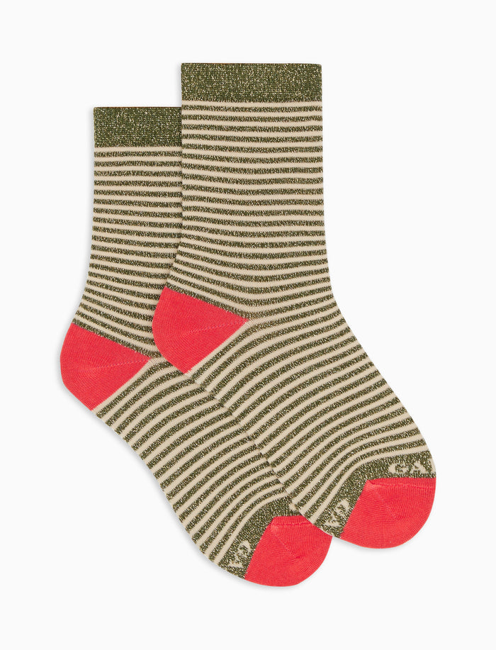 Calze corte bambino cotone e lurex verde muschio righe windsor - Gallo 1927 - Official Online Shop