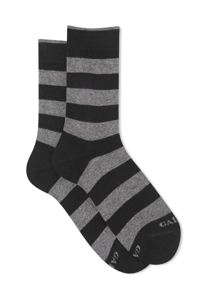 Calze corte donna cotone nero righe bicolore - Gallo 1927 - Official Online Shop