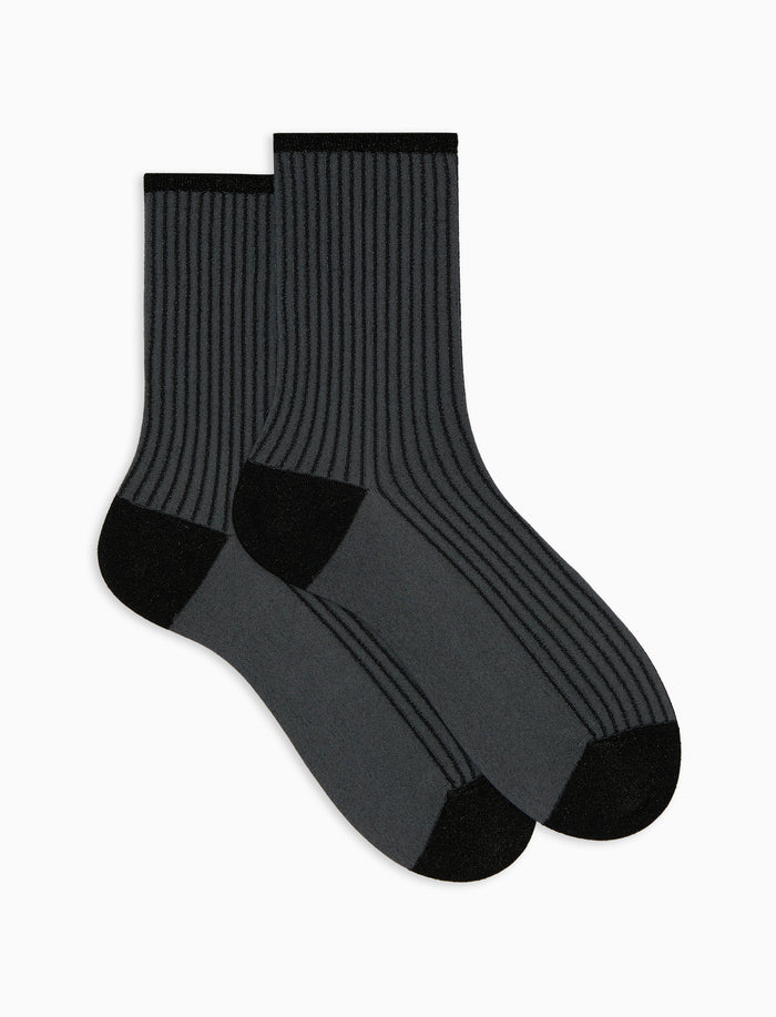 Calze corte donna nero twin rib effetto scintillante - Gallo 1927 - Official Online Shop