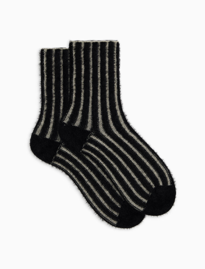 Calze corte donna poliammide e cotone nero con righe verticali effetto scintillante - Gallo 1927 - Official Online Shop