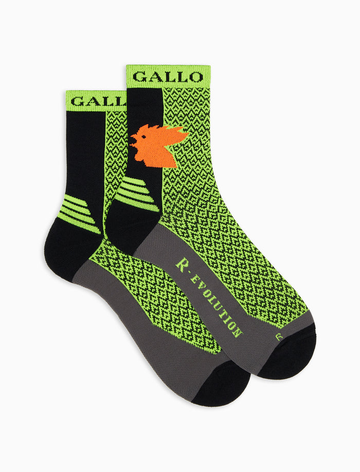 Calze corte tecniche uomo giallo fluo fantasia triangolini - Gallo 1927 - Official Online Shop