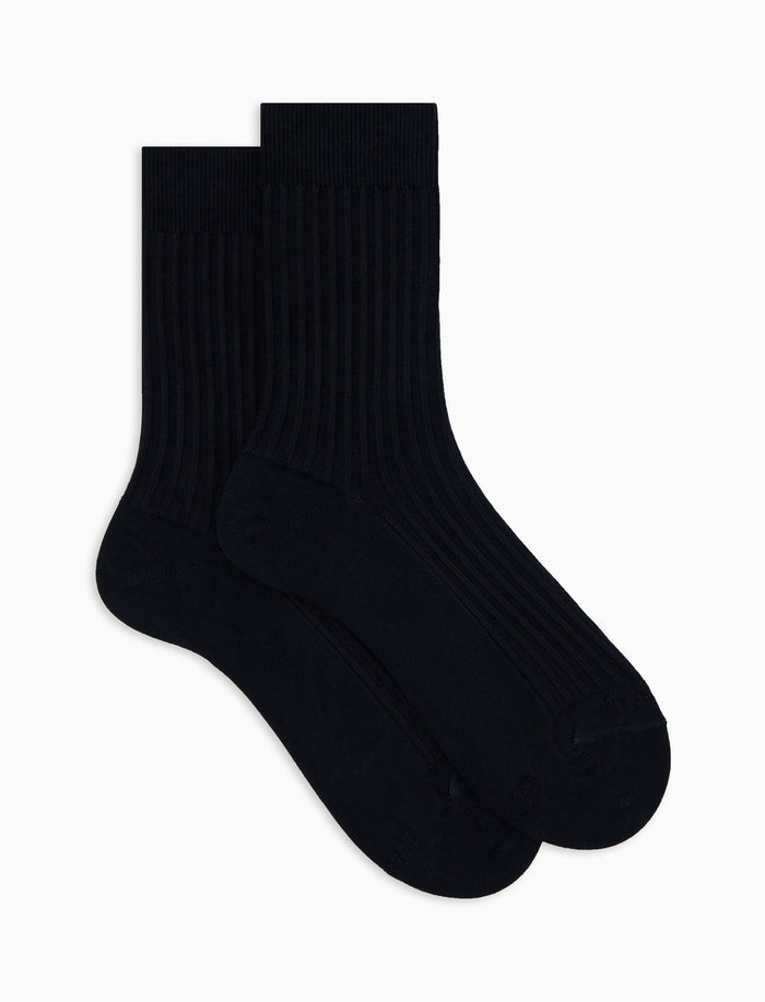 Calze corte unisex cotone twin rib e scritta gallo in punta tinta unita blu - Gallo 1927 - Official Online Shop