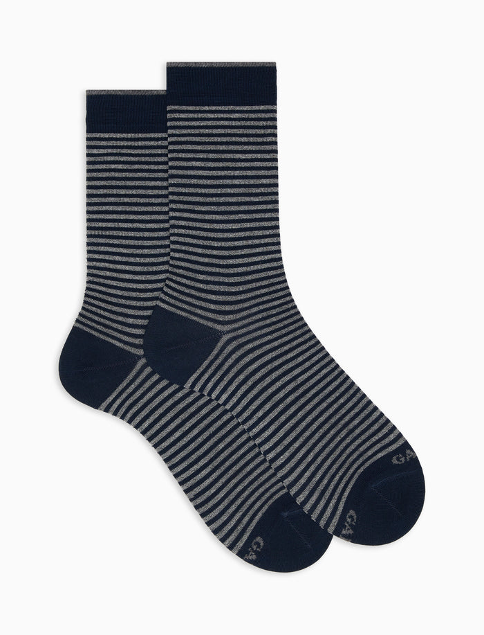 Calze corte uomo cotone leggero oltremare/pietra righe windsor - Gallo 1927 - Official Online Shop
