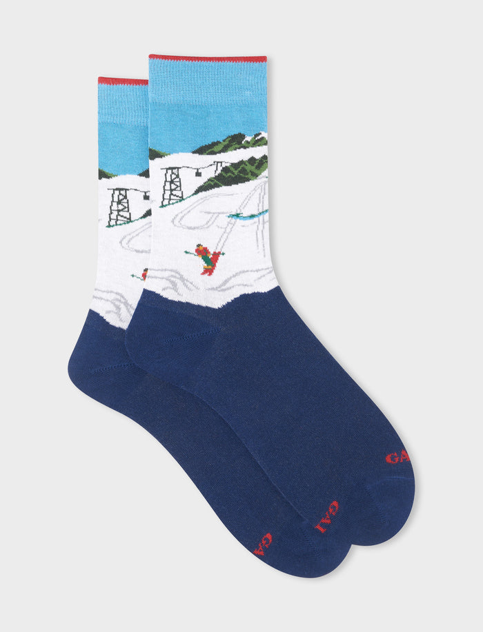 Calze corte uomo cotone royal fantasia pista da sci - Gallo 1927 - Official Online Shop