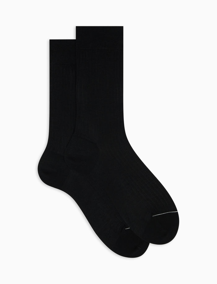 Calze corte uomo cotone tinta unita a coste nero - Gallo 1927 - Official Online Shop