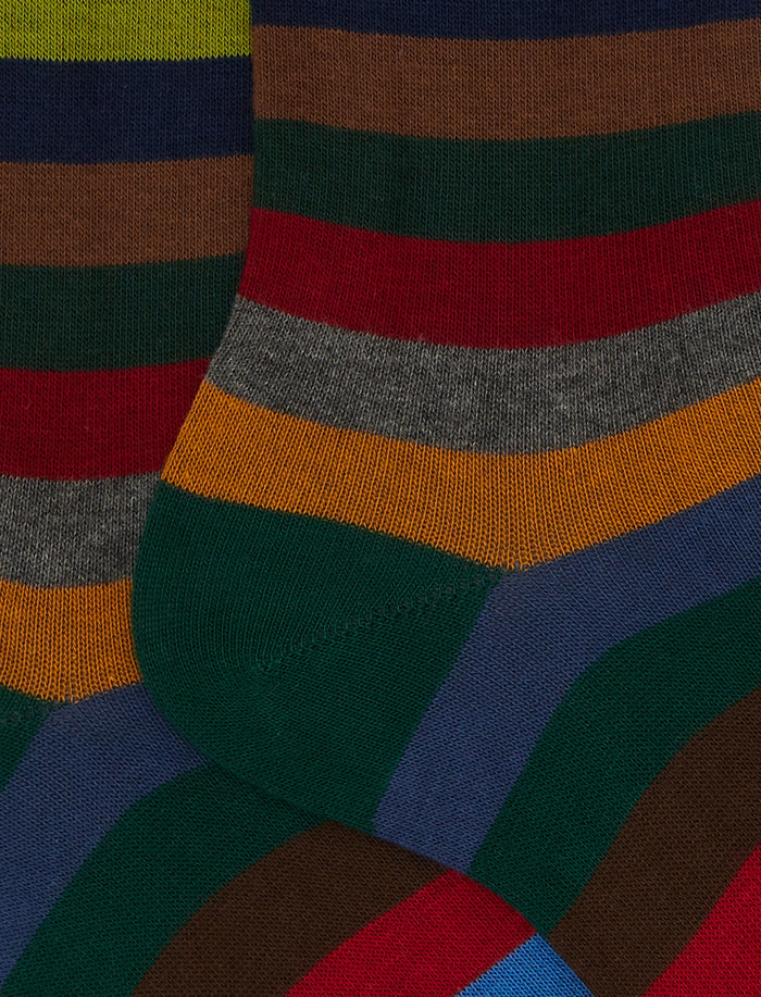 Calze corte uomo cotone verde righe pari - Gallo 1927 - Official Online Shop
