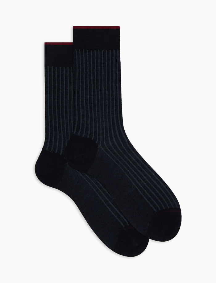 Calze corte uomo lana e cotone blu twin rib - Gallo 1927 - Official Online Shop