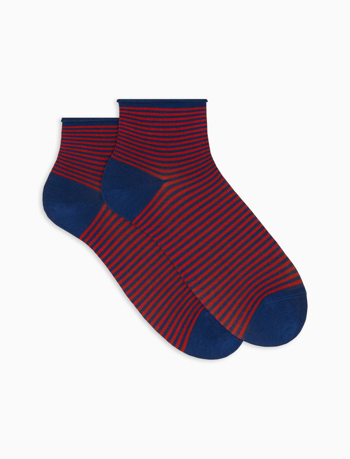 Calze cortissime donna cotone righe windsor con rotolino blu - Gallo 1927 - Official Online Shop
